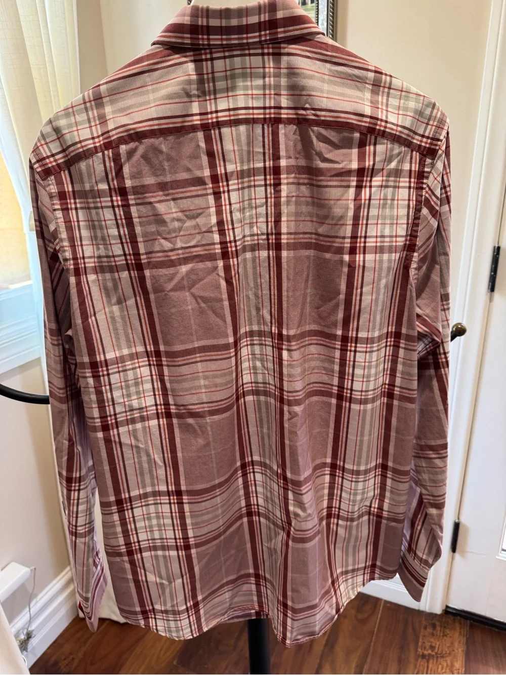 Banana Republic Burgundy White Plaid Button-Down Shirt Medium Camden Fit